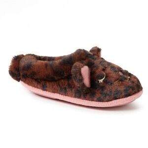 Dearfoams Slippers Kid's‎ Size 2 Animal Print Slip On Clog Cat Leopard Shoe